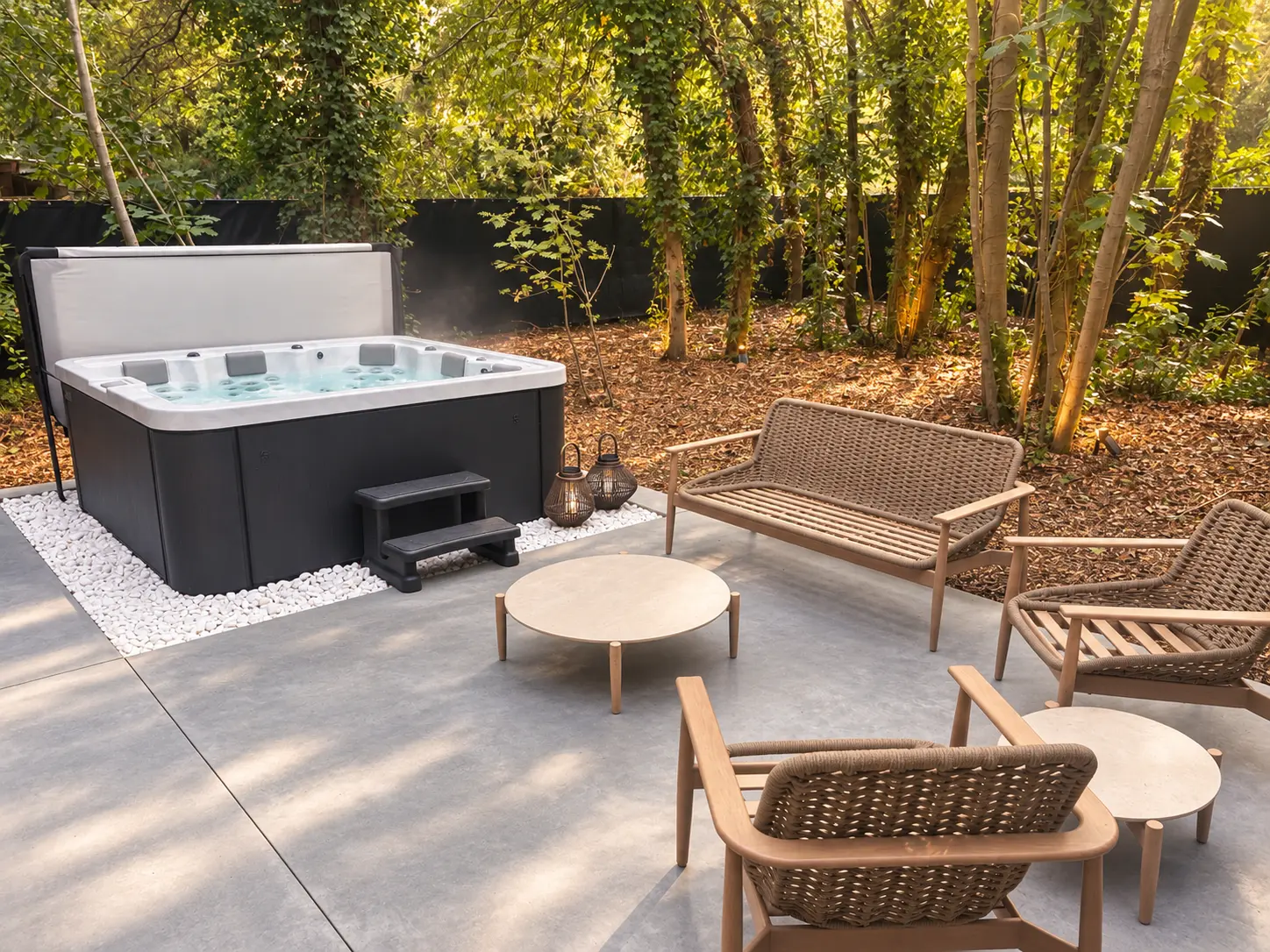 Privé jacuzzi in de tuin van Obsidian Retreat